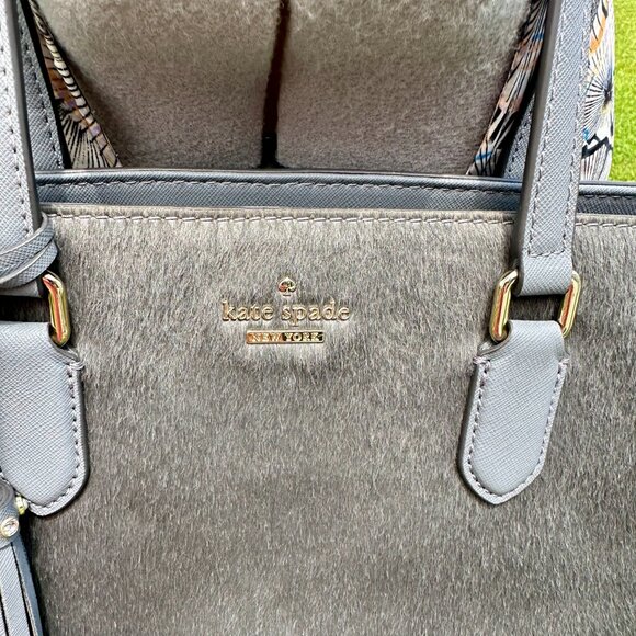 kate spade Laurel Way Suede & Hair-Calf Hadlee Tote Bag Smokey Pearl - Picture 9 of 16